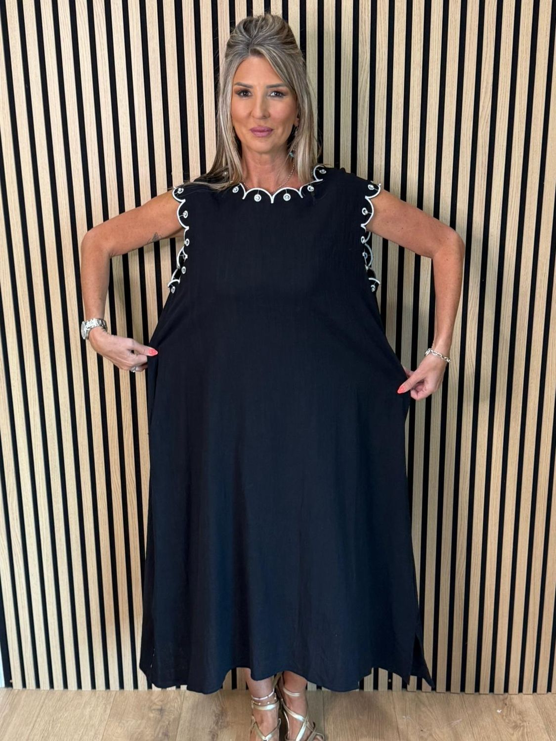 Diamanté Trim Cotton Pocket Dress 