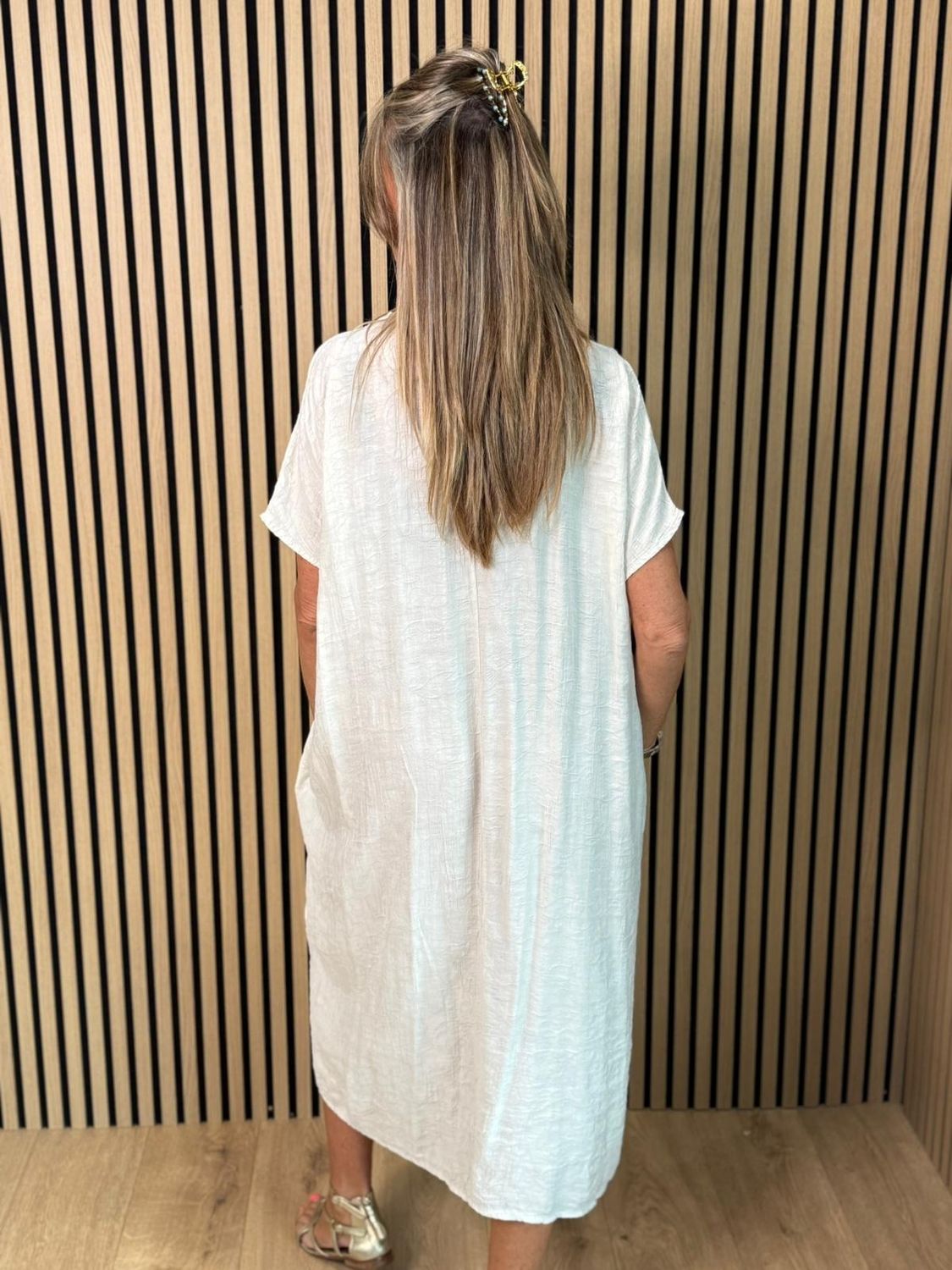 Textured V-Neck Dress – Stone