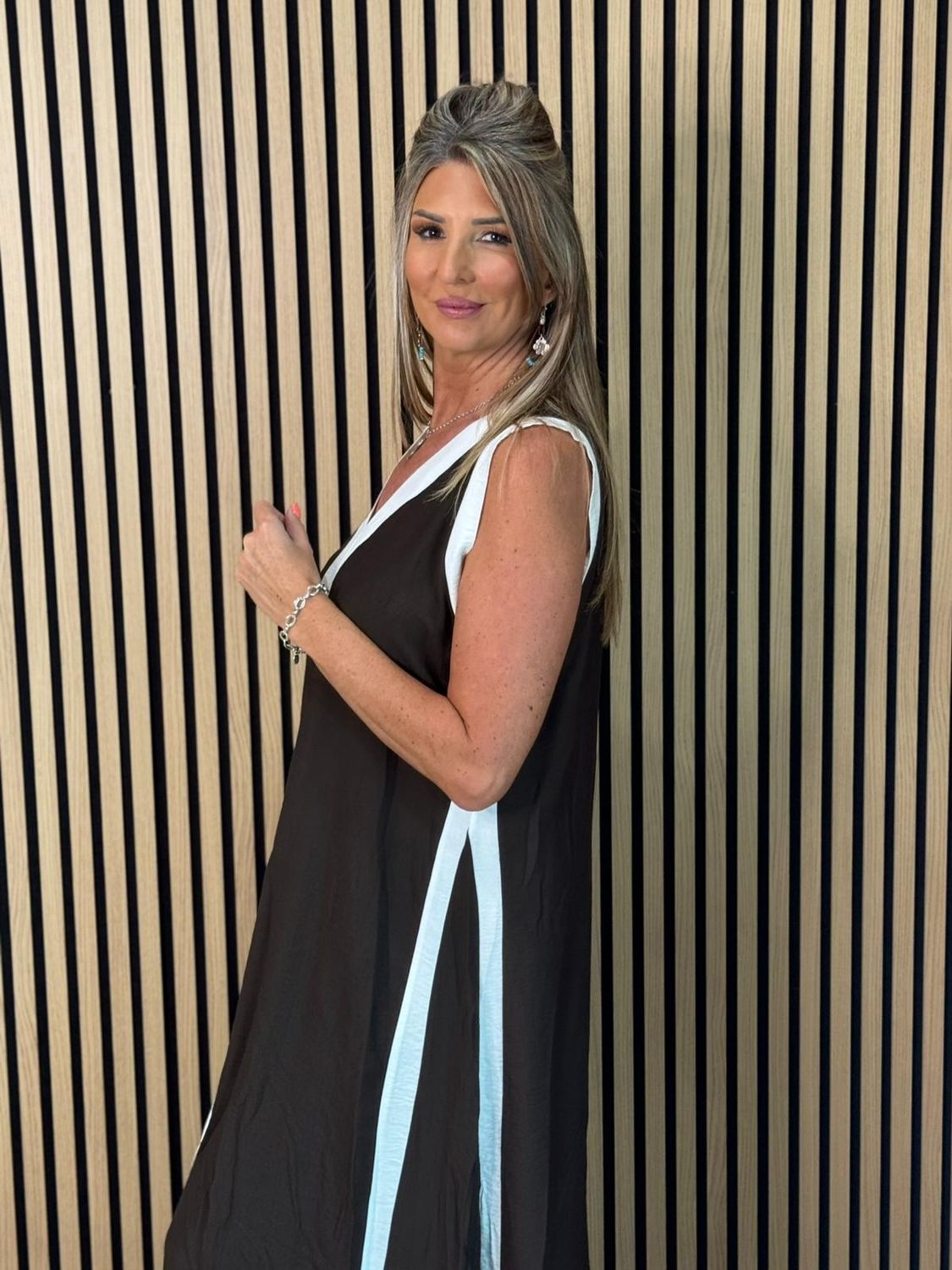Contrast Border Maxi Dress – Chocolate + White