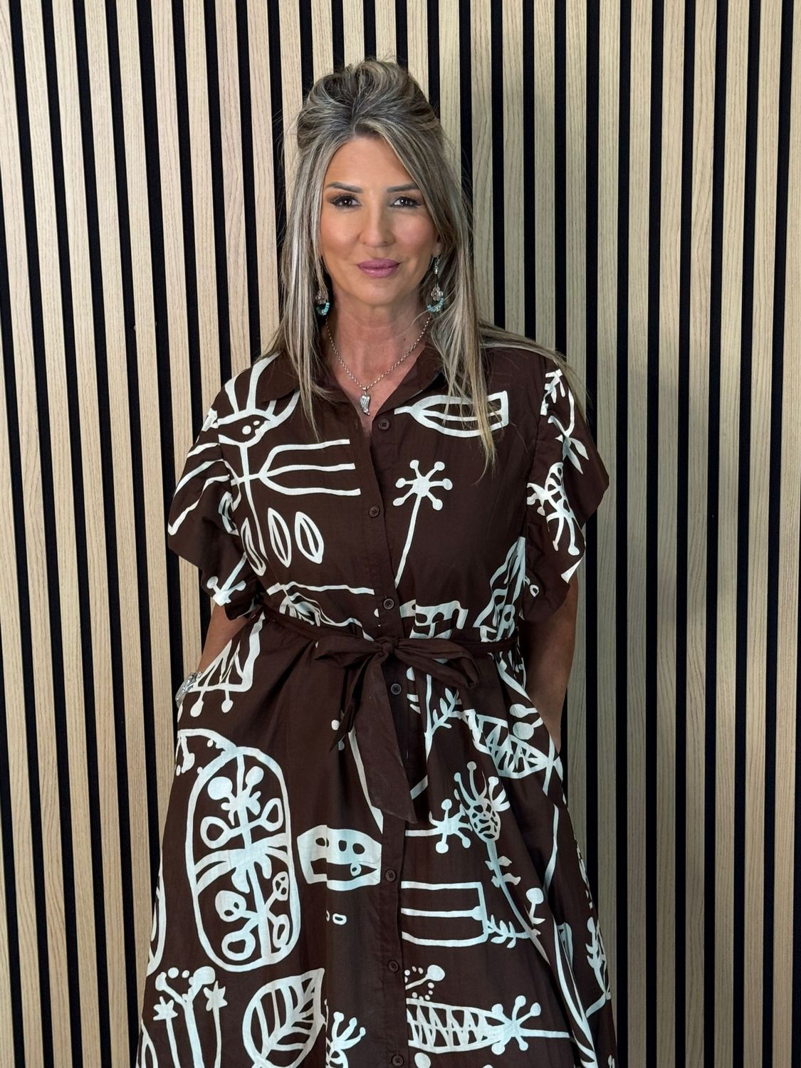 Abstract Print Button-Through Shirt Dress