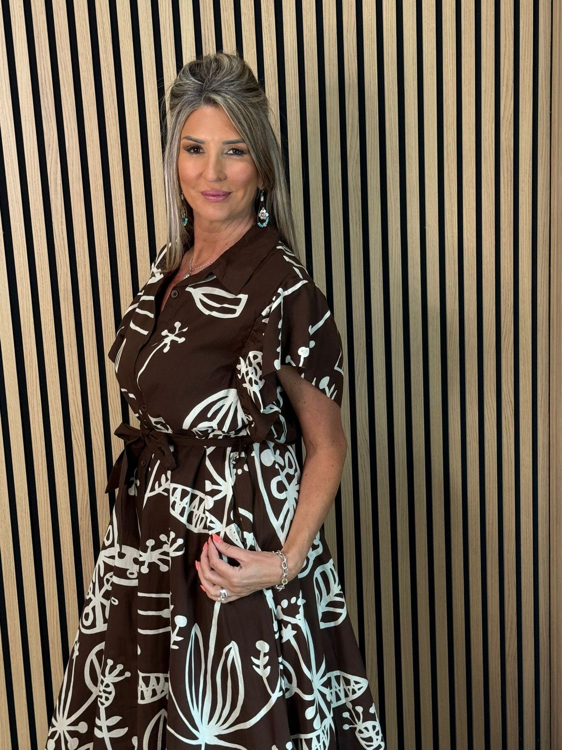 Abstract Print Button-Through Shirt Dress