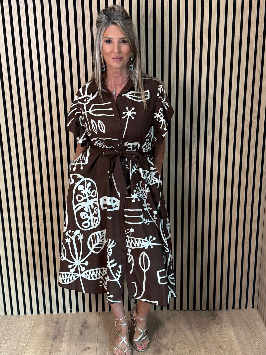 Abstract Print Button-Through Shirt Dress