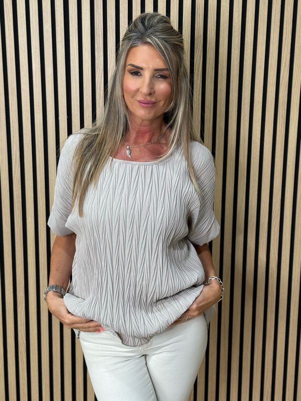 Crinkle Oversized Top - Taupe