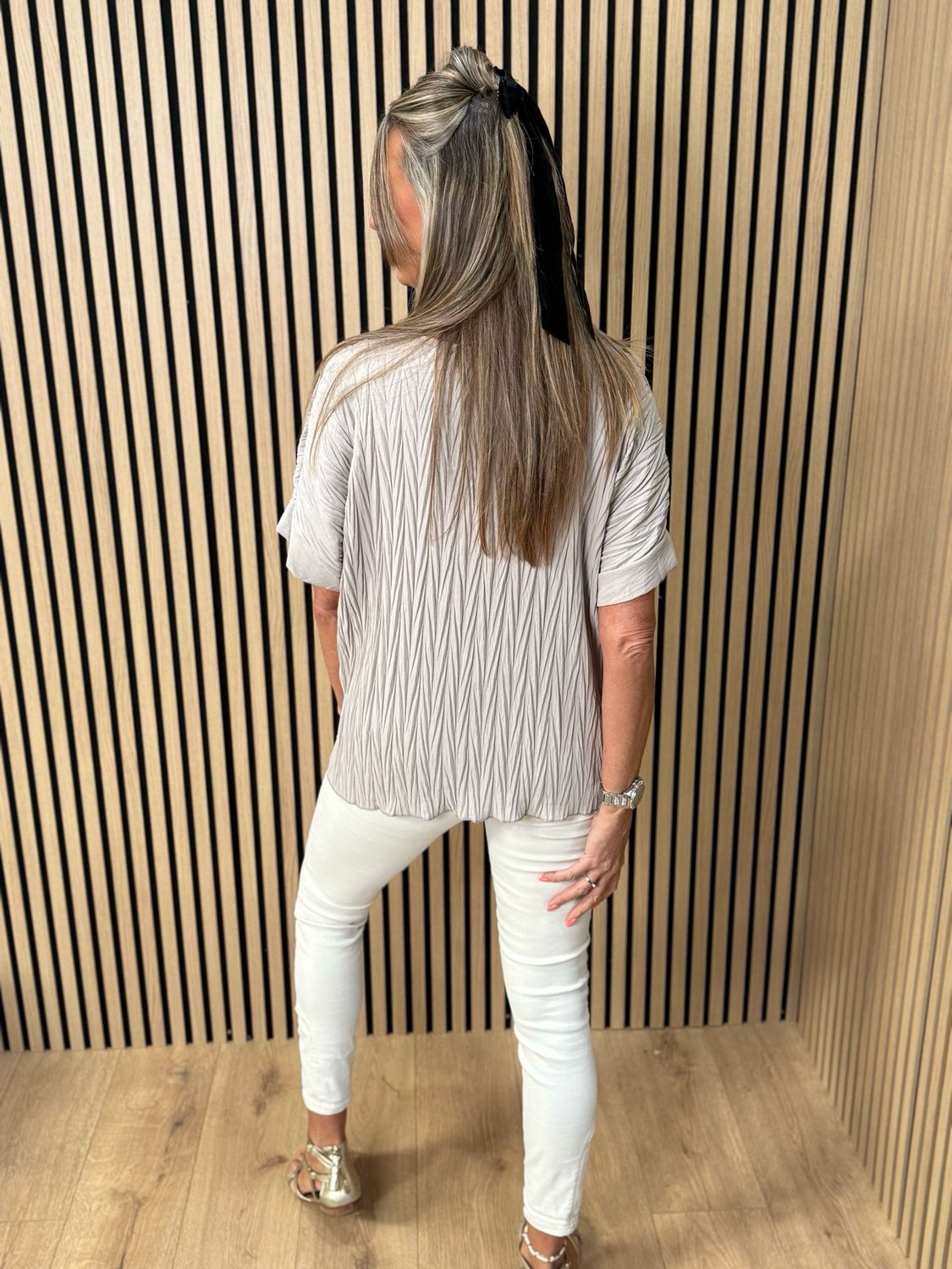 Crinkle Oversized Top - Taupe