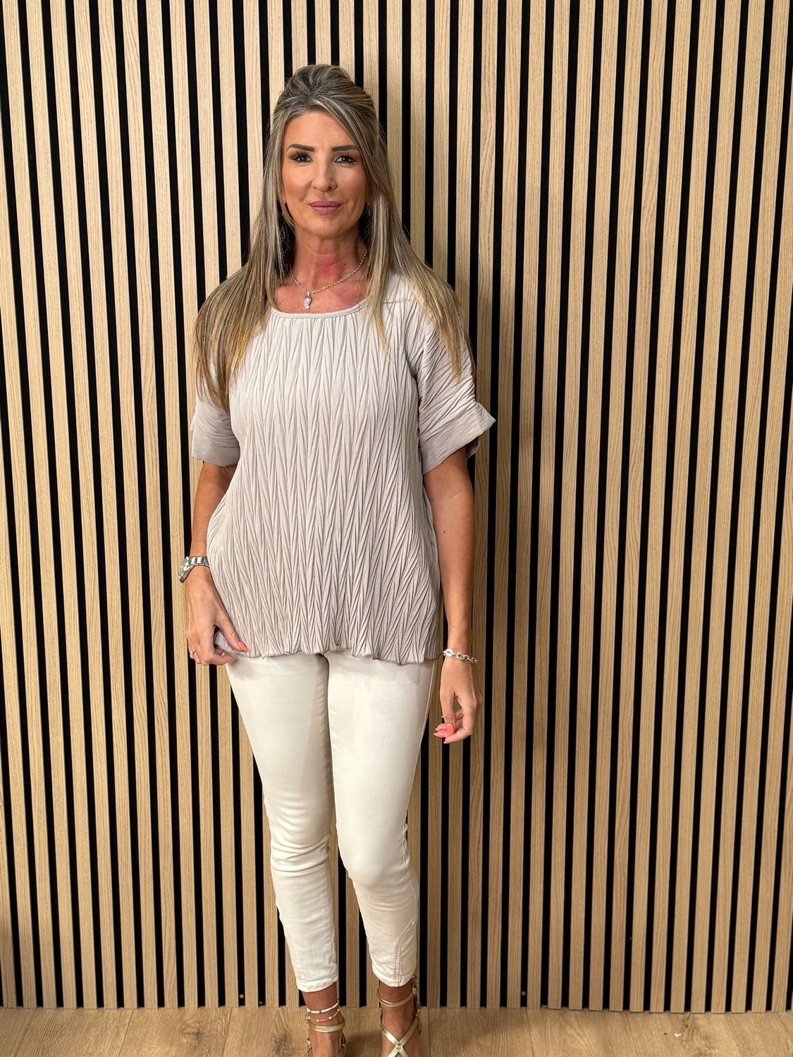 Crinkle Oversized Top - Taupe