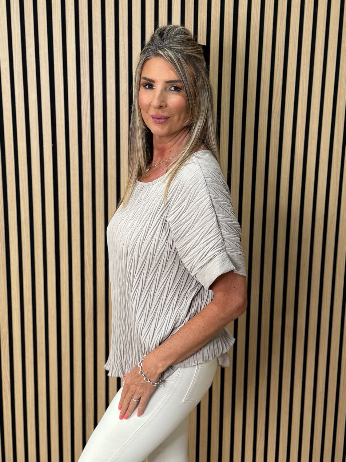 Crinkle Oversized Top - Taupe