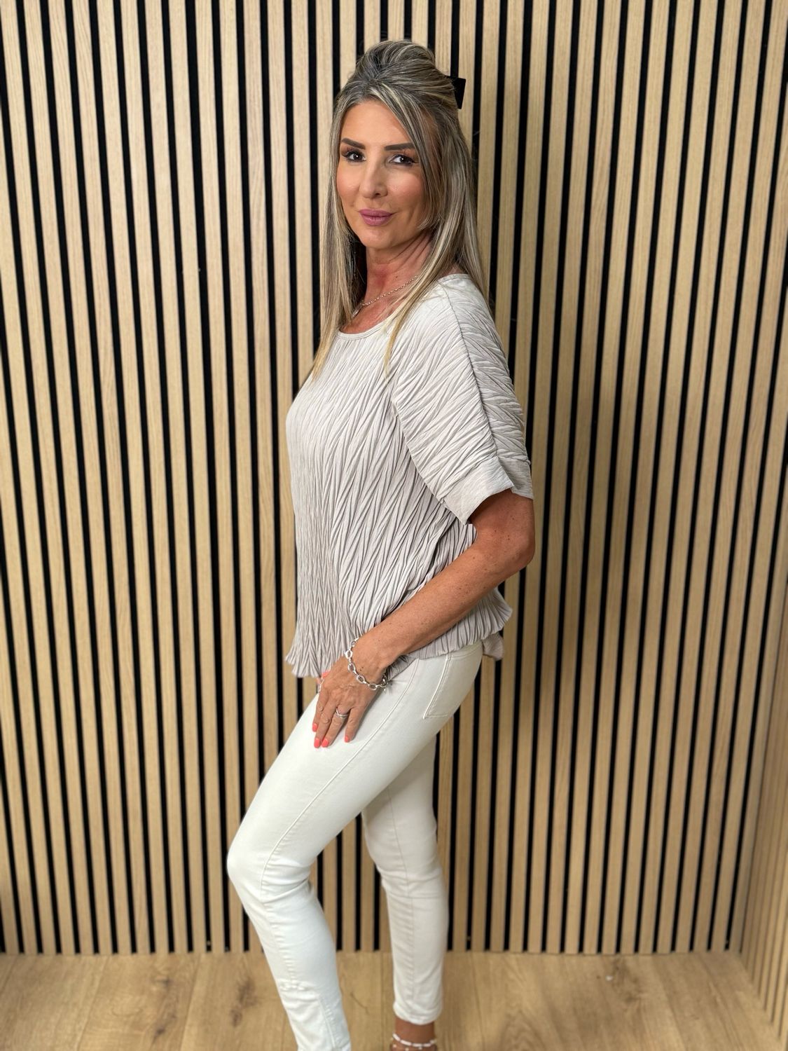 Crinkle Oversized Top - Taupe