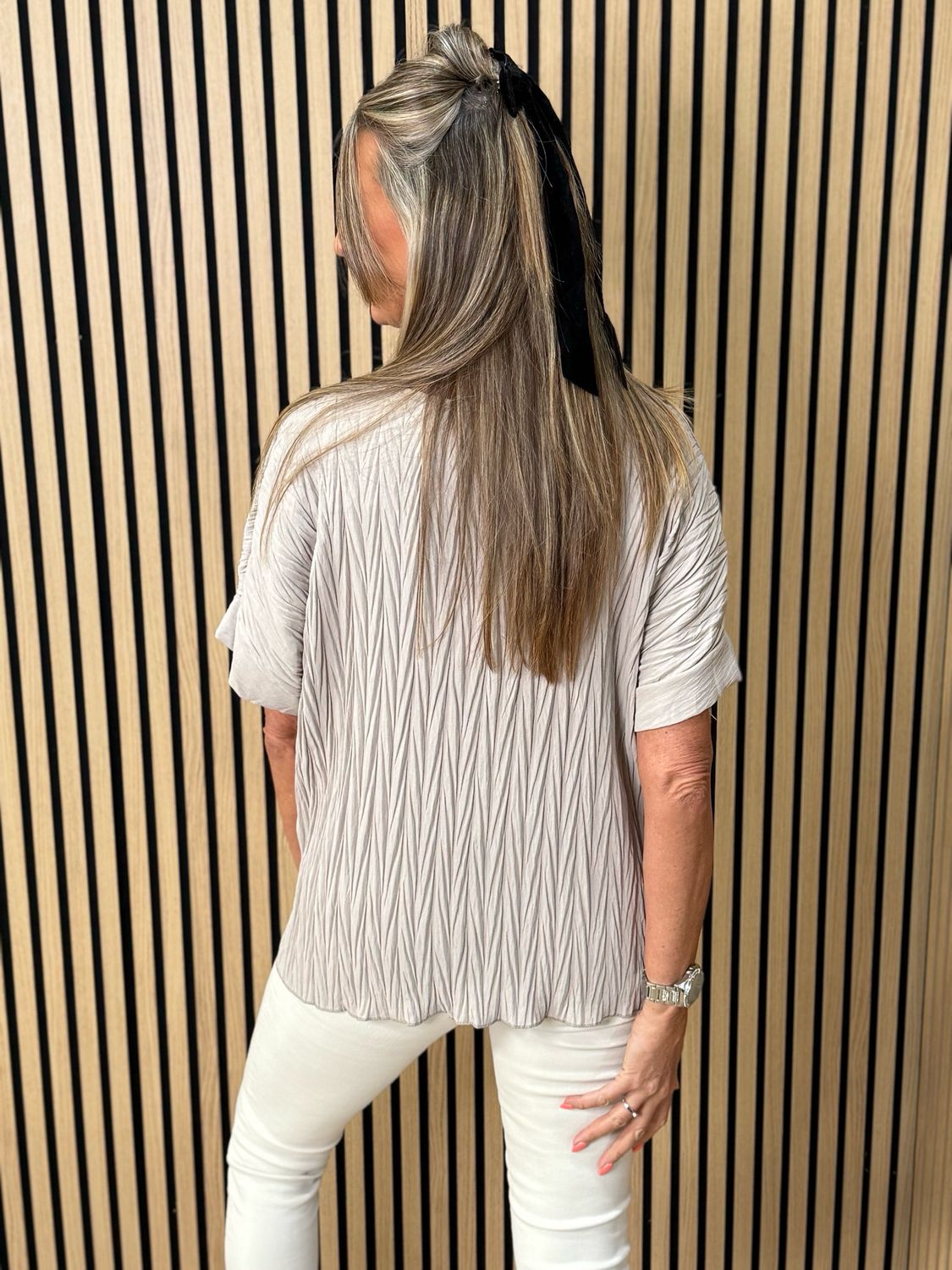 Crinkle Oversized Top - Taupe