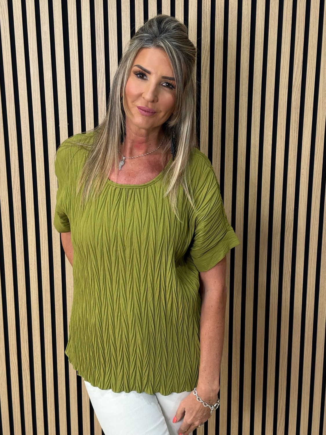 Crinkle Oversized Top - Olive Green