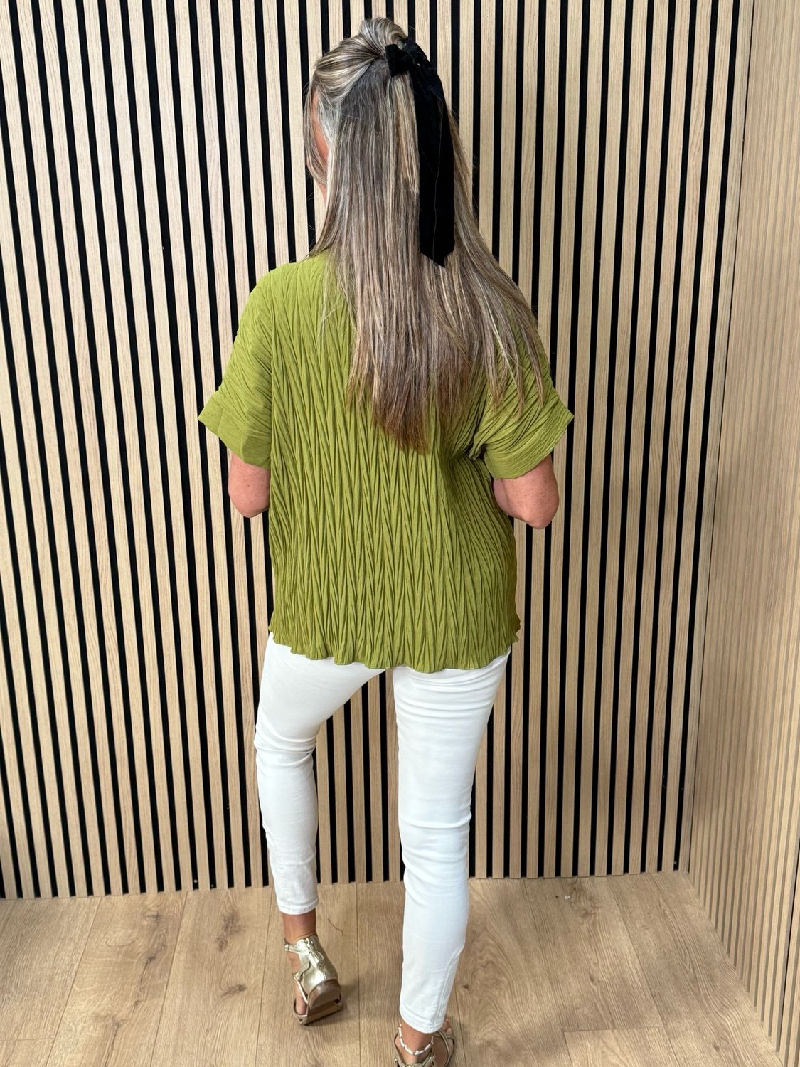 Crinkle Oversized Top - Olive Green