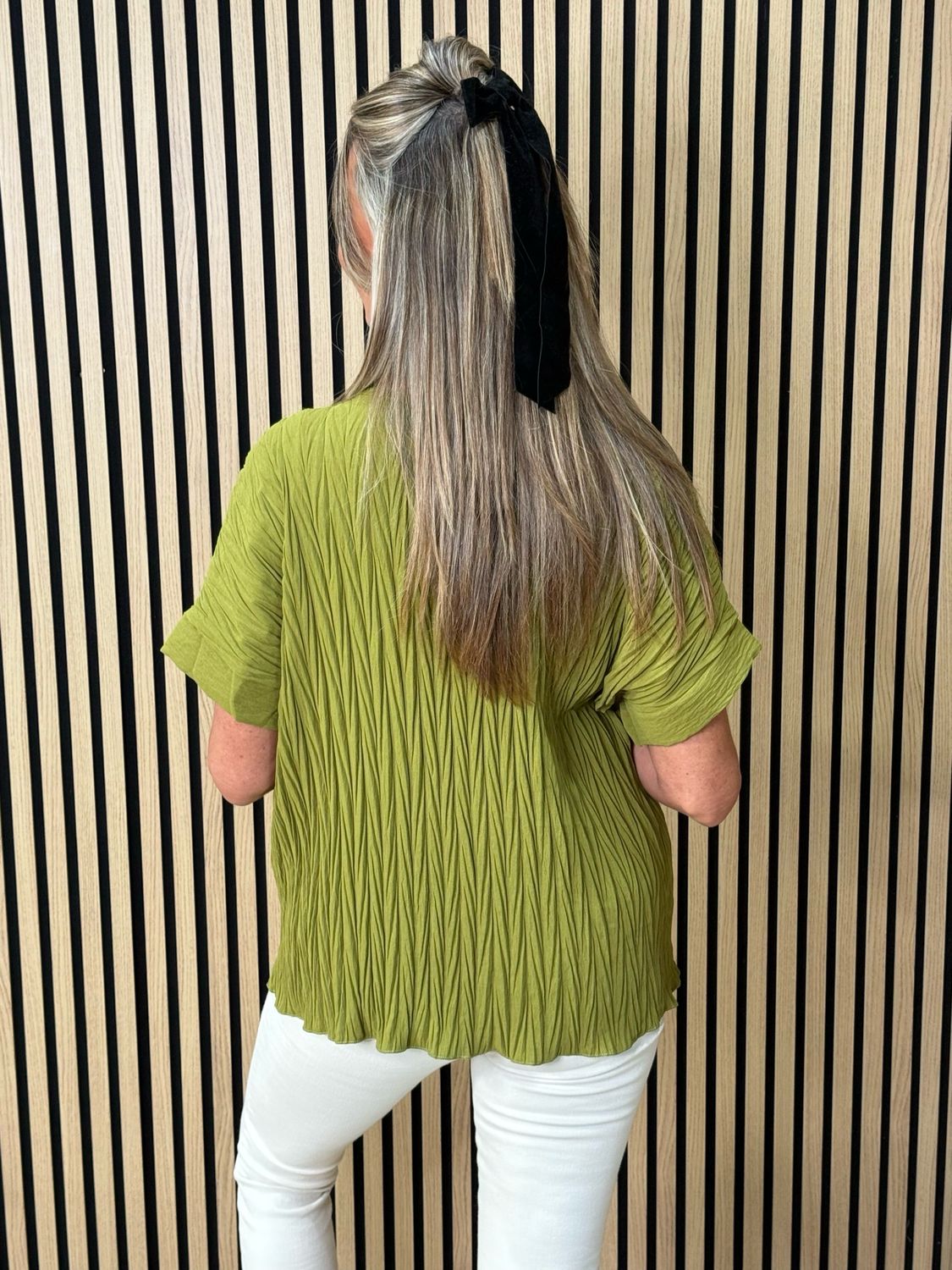 Crinkle Oversized Top - Olive Green