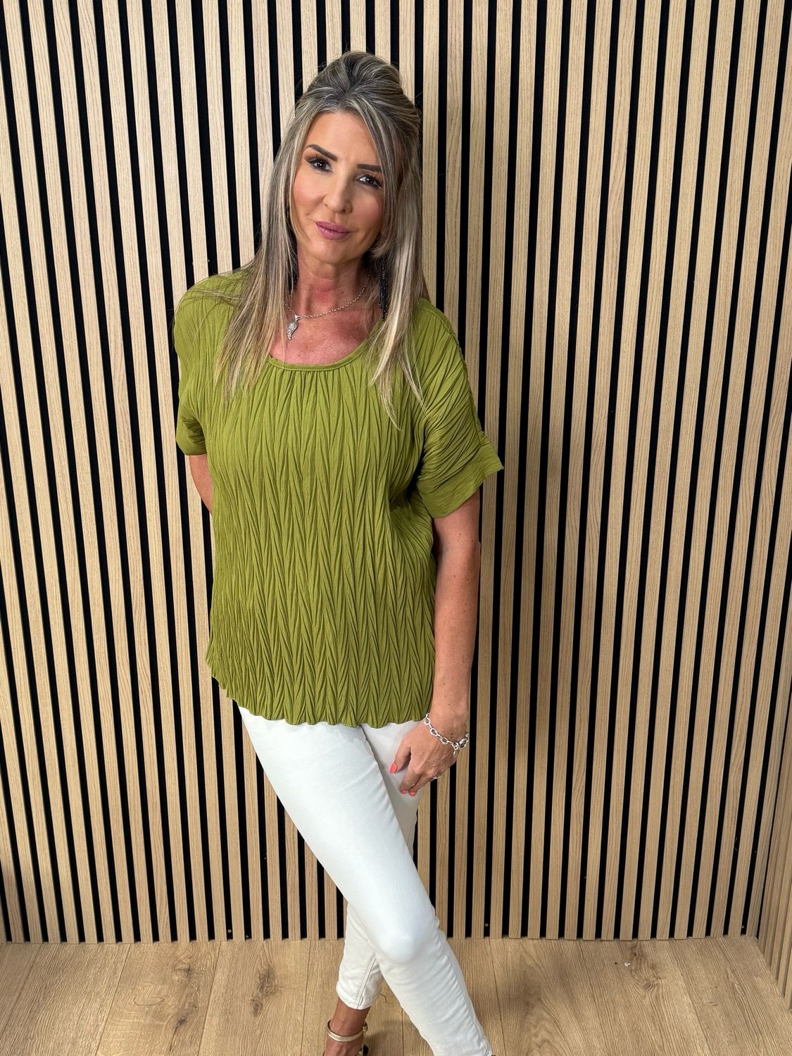 Crinkle Oversized Top - Olive Green