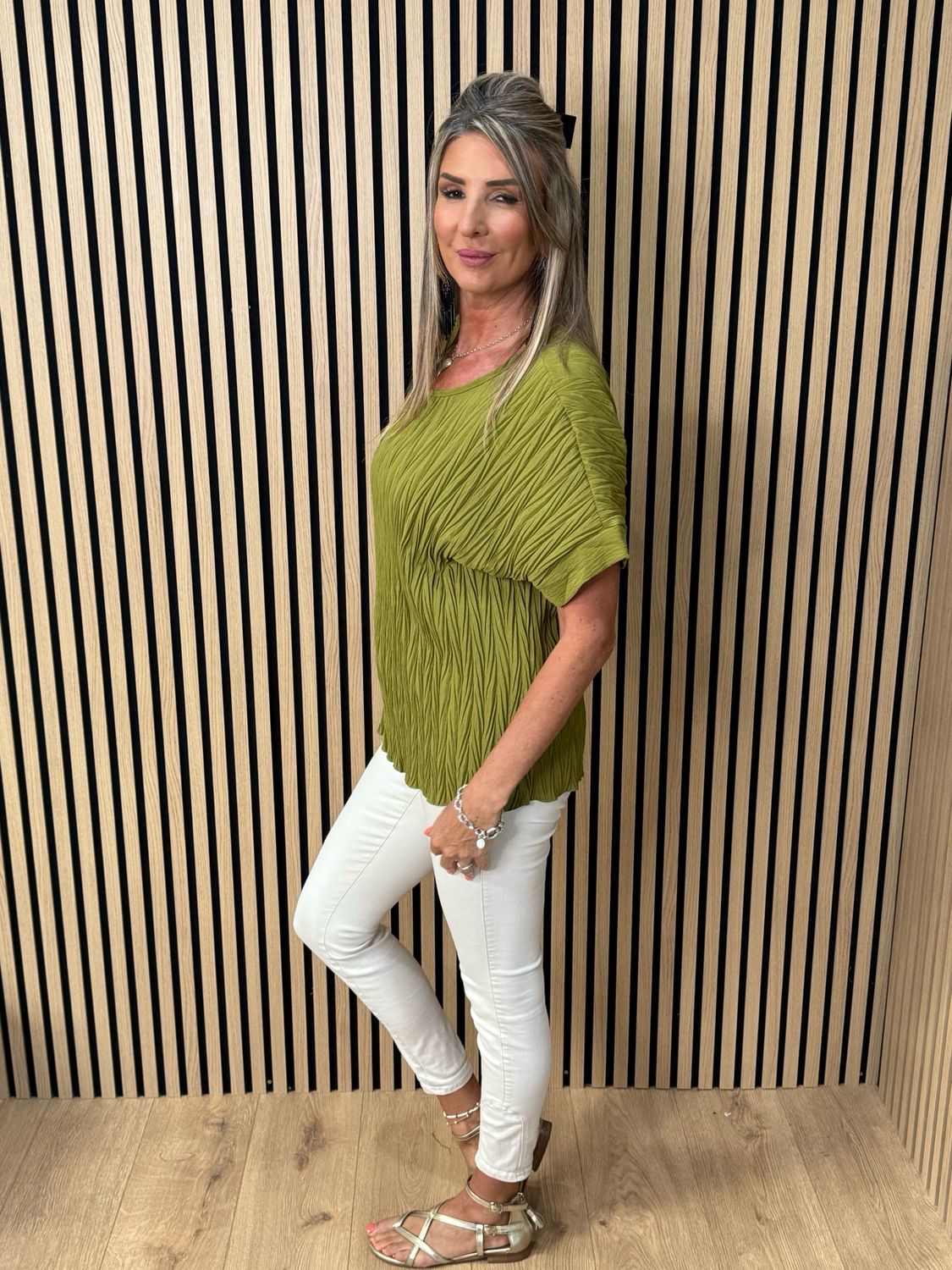 Crinkle Oversized Top - Olive Green