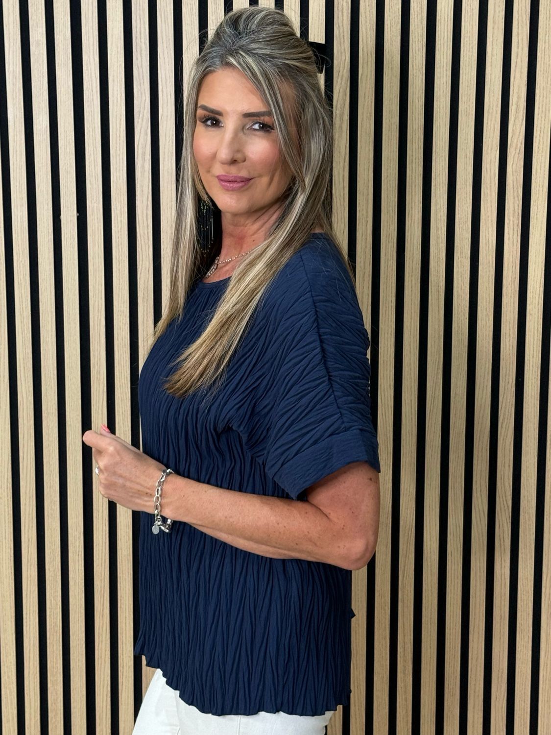 Crinkle Oversized Top - Navy