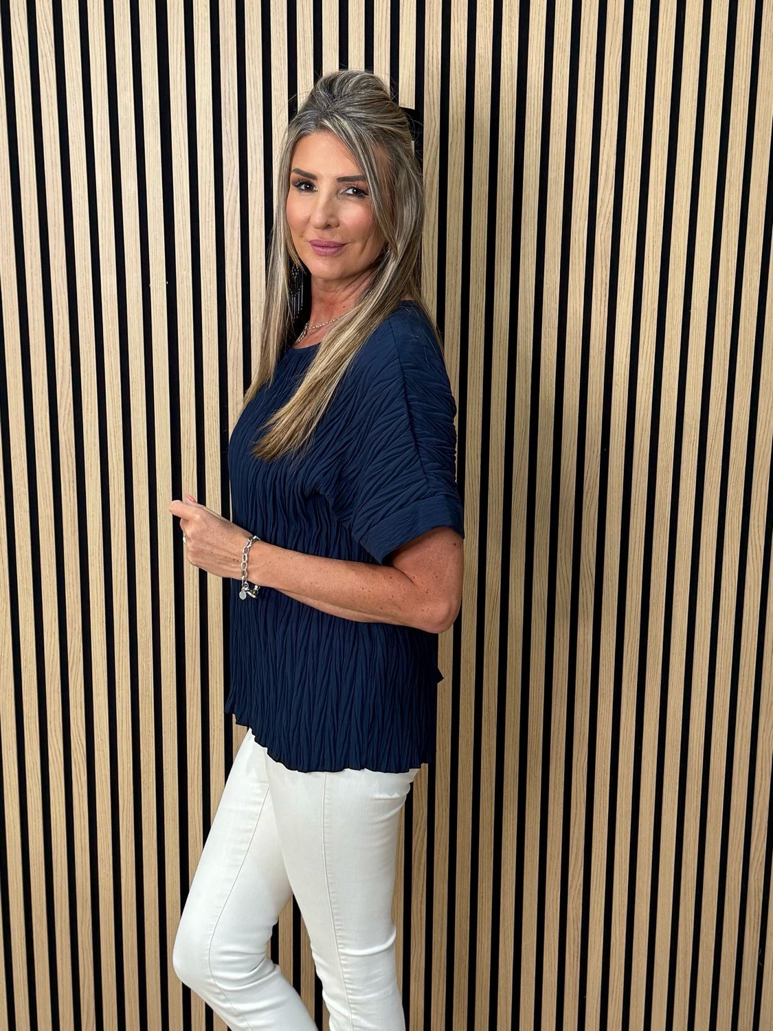 Crinkle Oversized Top - Navy