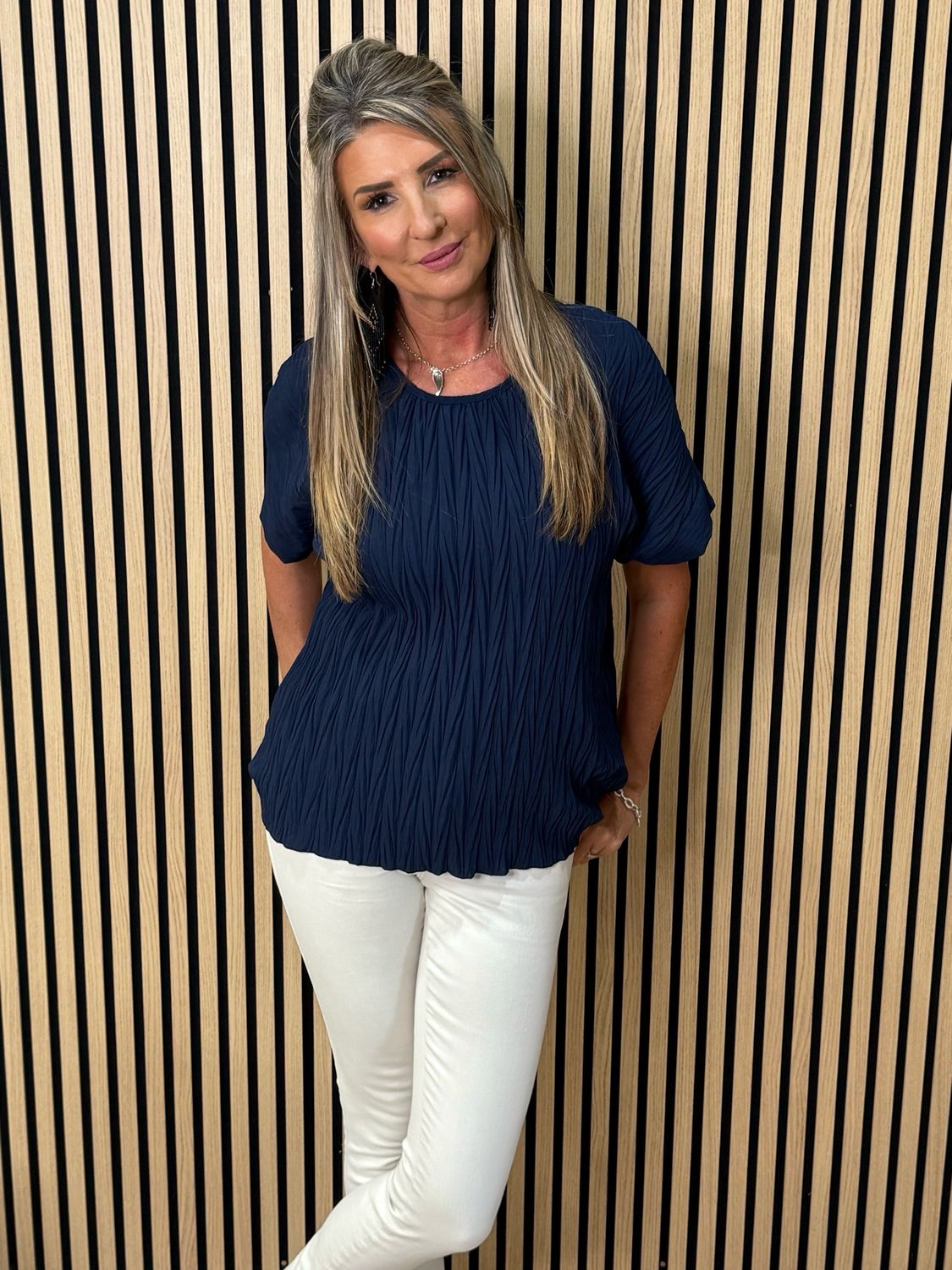 Crinkle Oversized Top - Navy