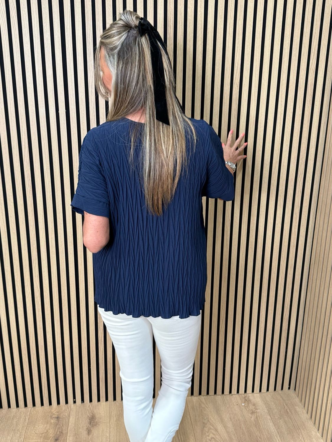 Crinkle Oversized Top - Navy