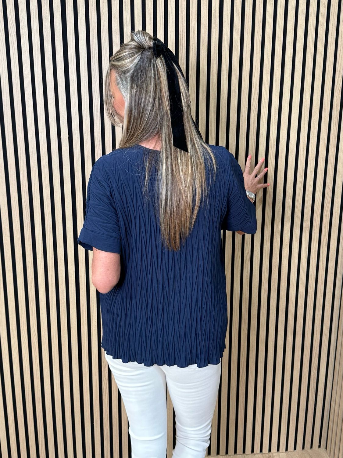 Crinkle Oversized Top - Navy