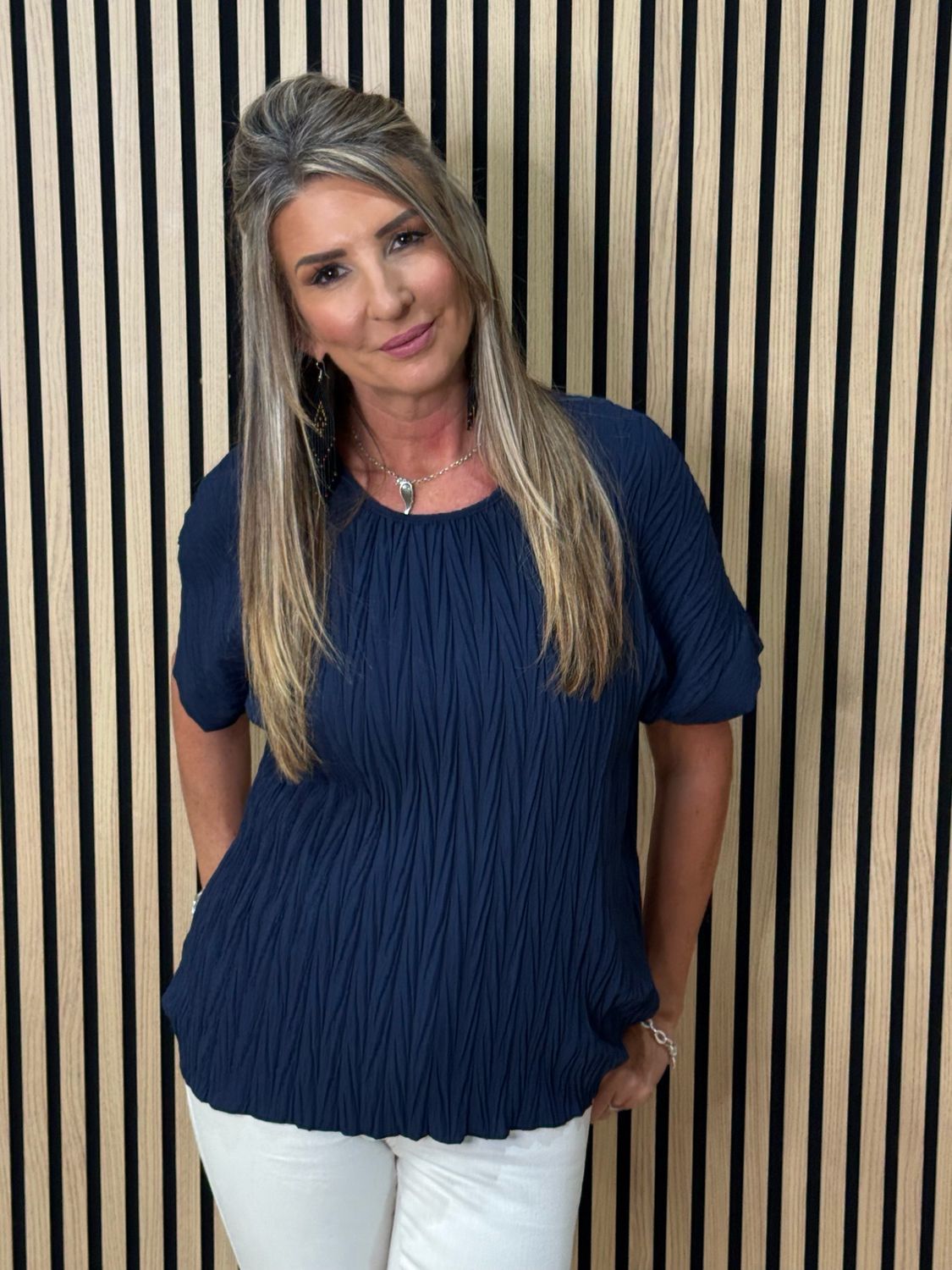 Crinkle Oversized Top - Navy