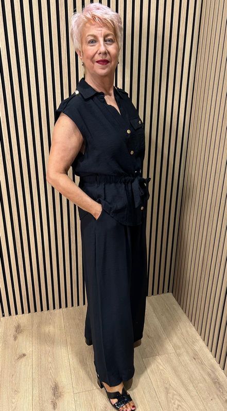 Belted Wide Leg Trouser Suit - Black