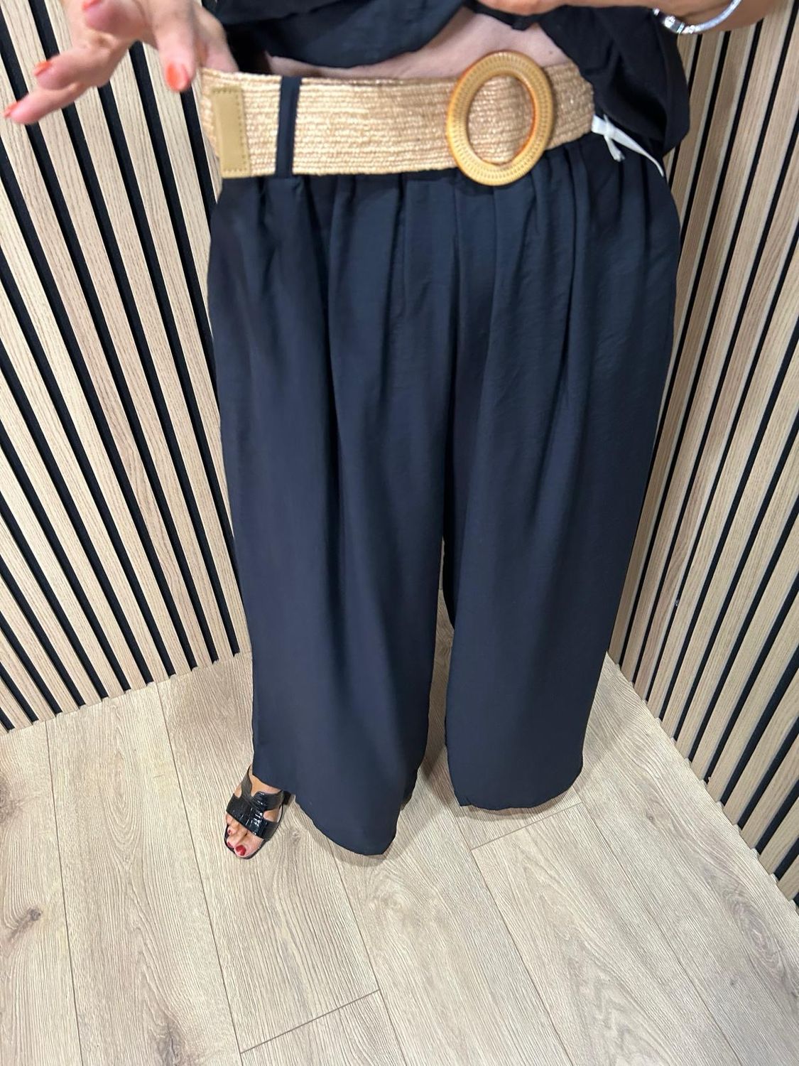 Belted Wide Leg Trouser Suit - Black