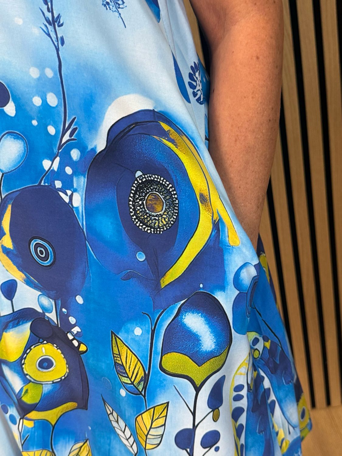 FLY OUT Printed Sleeveless Swing Dress- Blue
