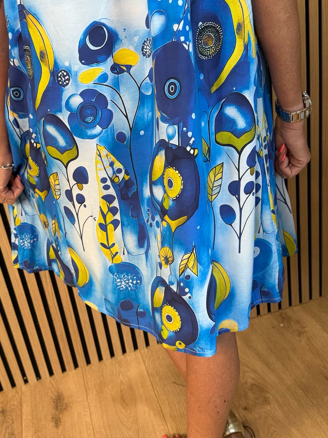 FLY OUT Printed Sleeveless Swing Dress- Blue