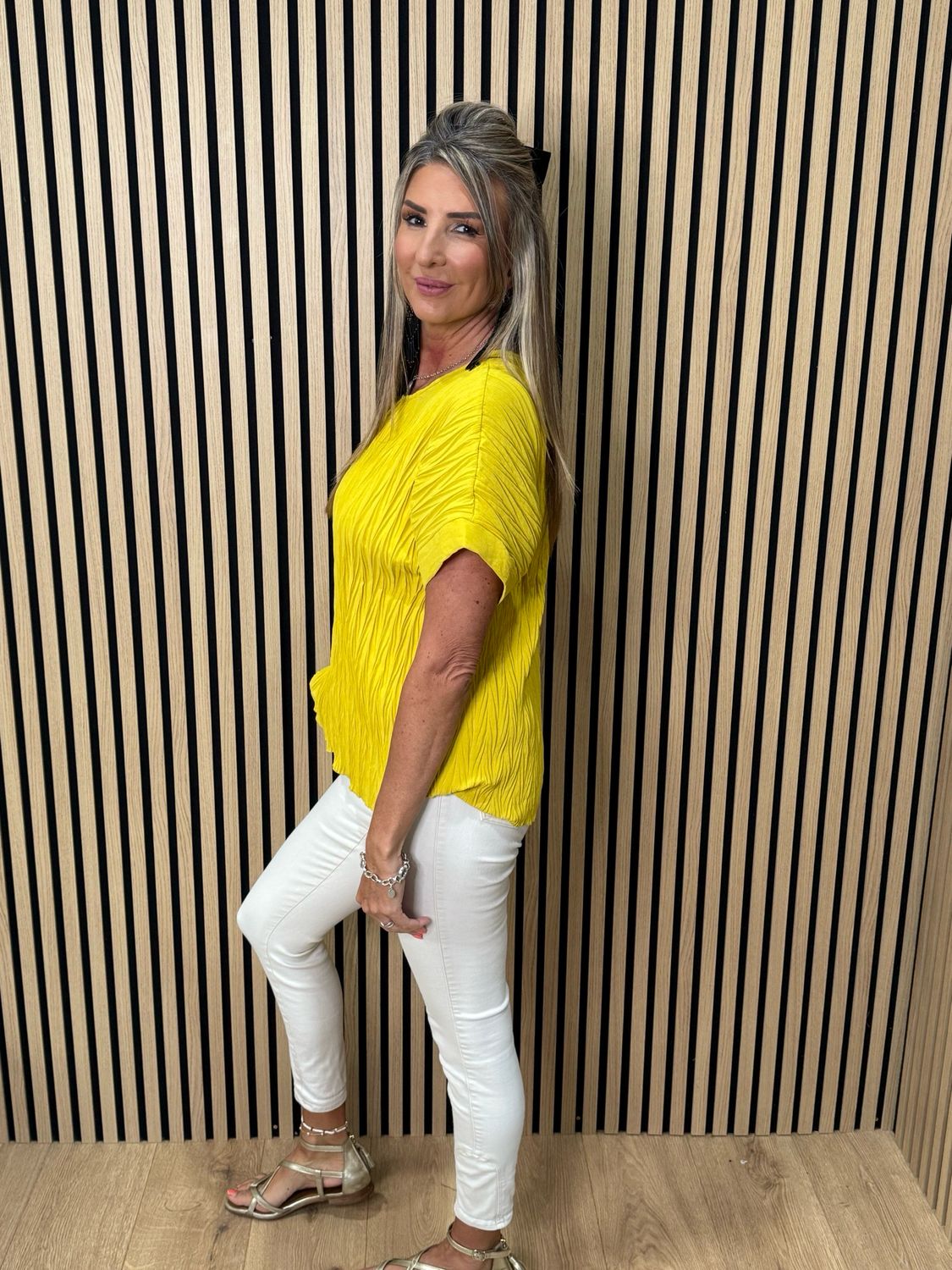 Crinkle Oversized Top - Mustard