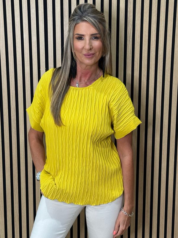 Crinkle Oversized Top - Mustard