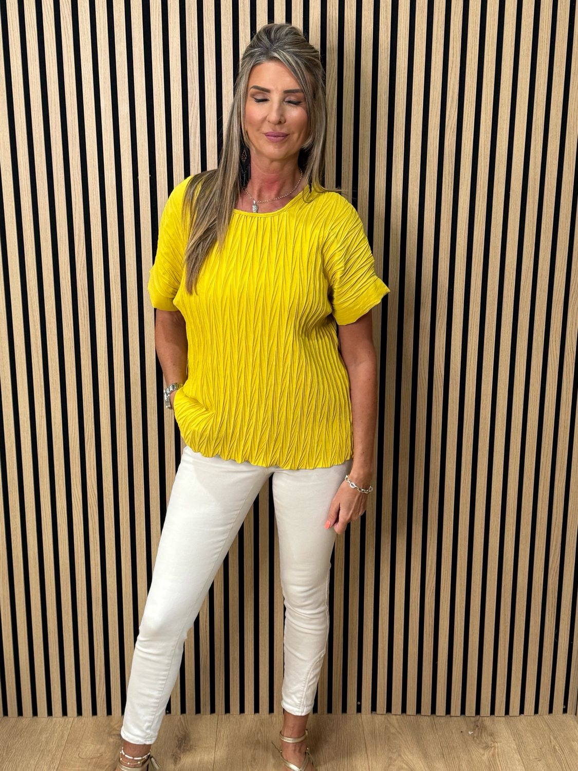 Crinkle Oversized Top - Mustard