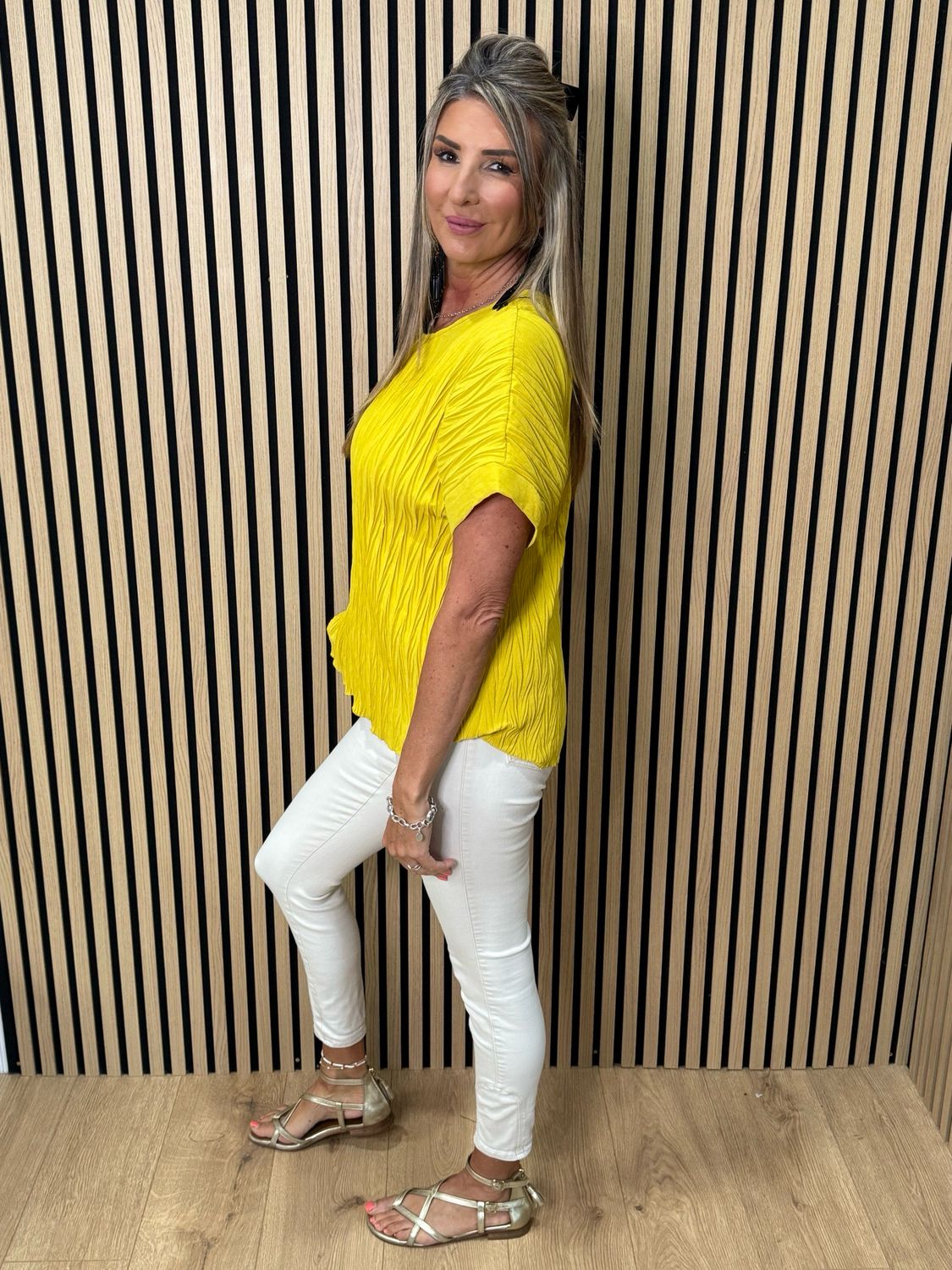 Crinkle Oversized Top - Mustard