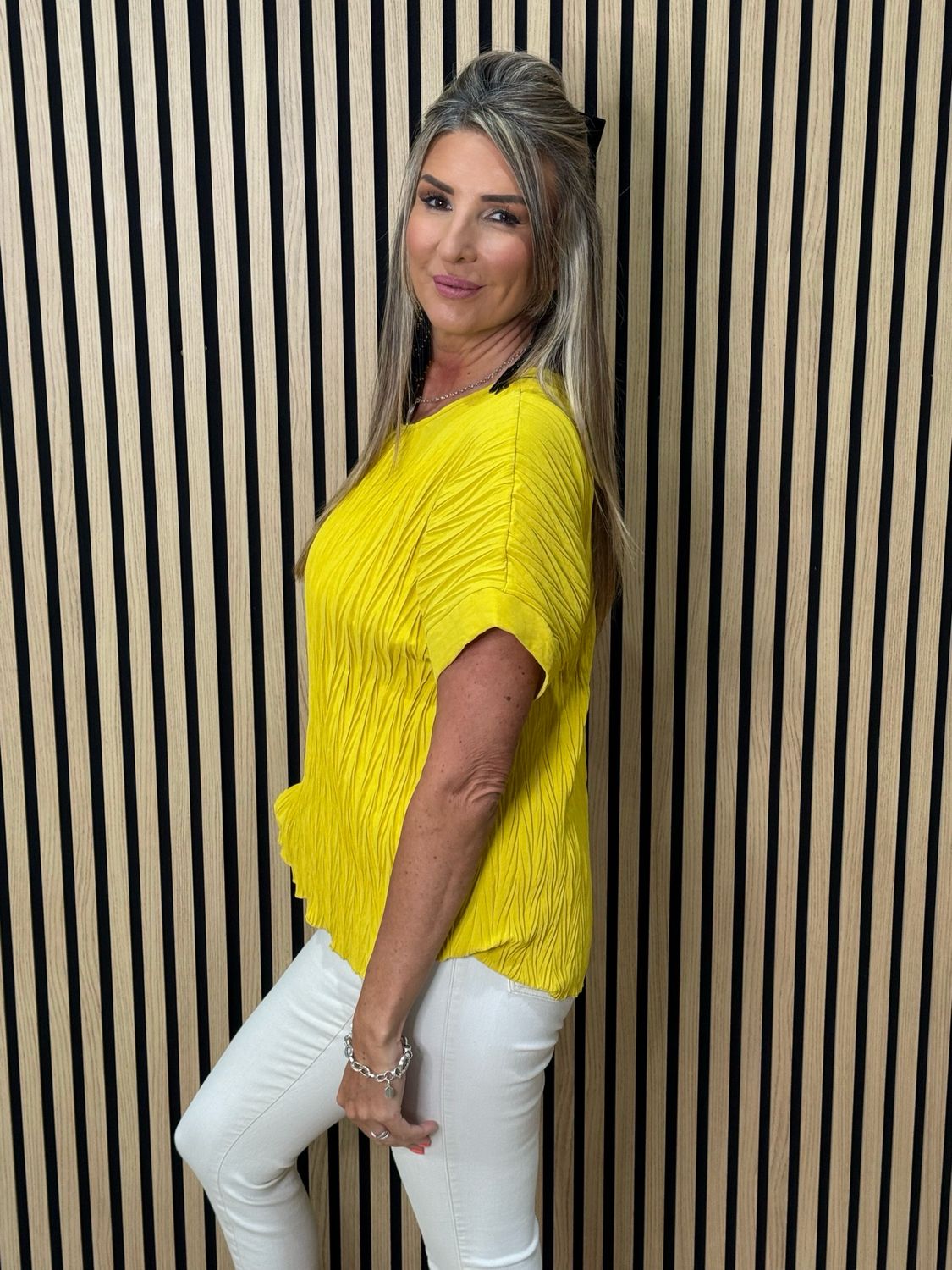 Crinkle Oversized Top - Mustard