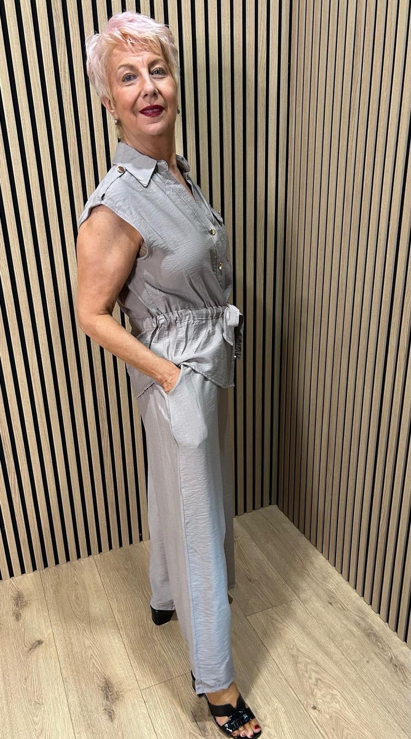 Belted Wide Leg Trouser Suit - Taupe