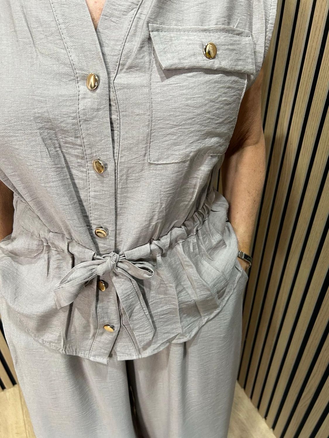 Belted Wide Leg Trouser Suit - Taupe