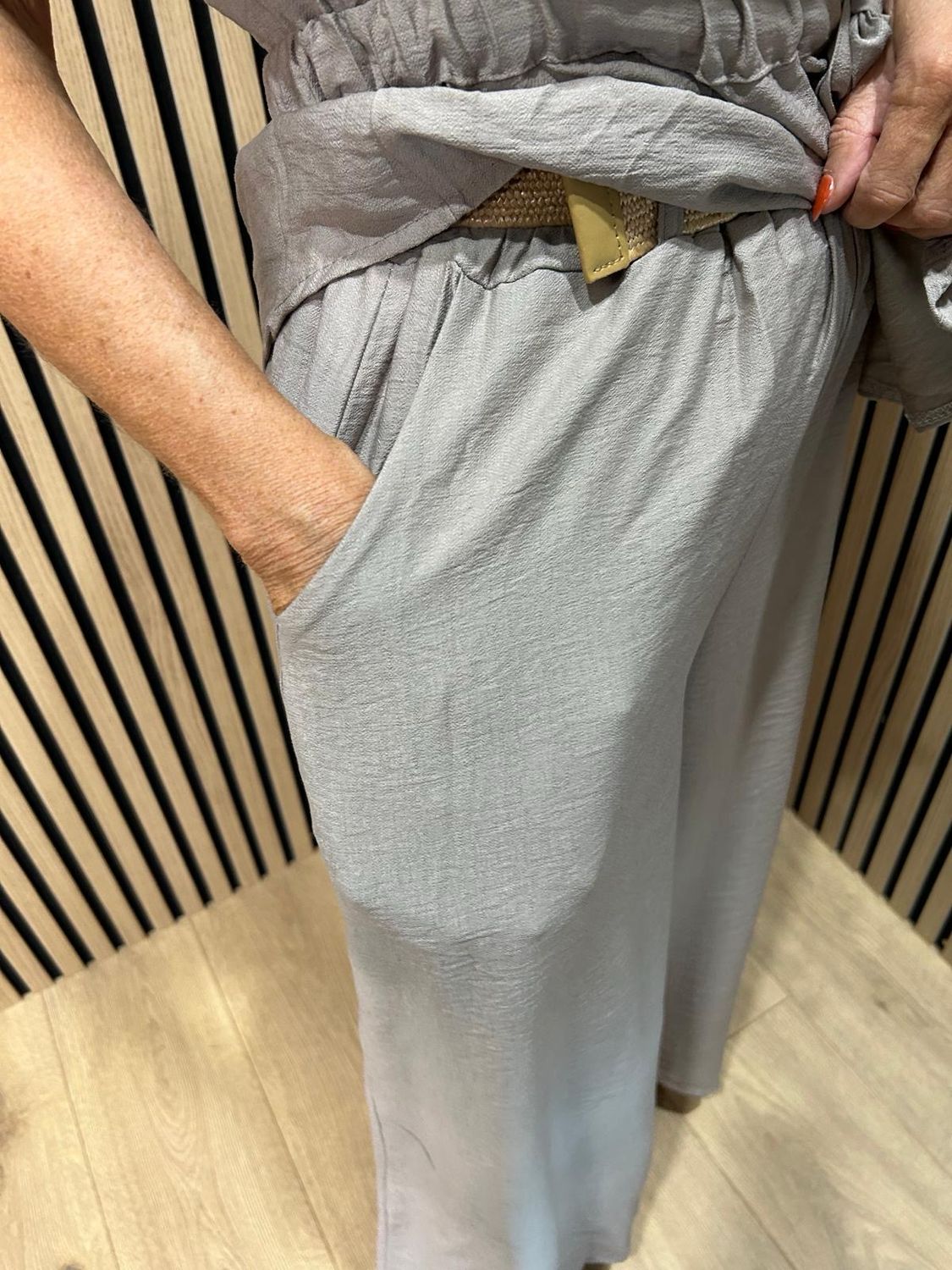Belted Wide Leg Trouser Suit - Taupe