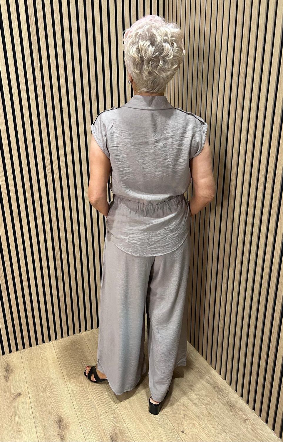 Belted Wide Leg Trouser Suit - Taupe