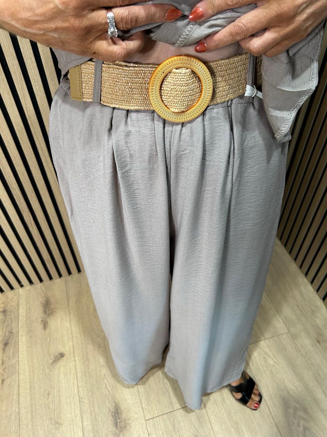 Belted Wide Leg Trouser Suit - Taupe