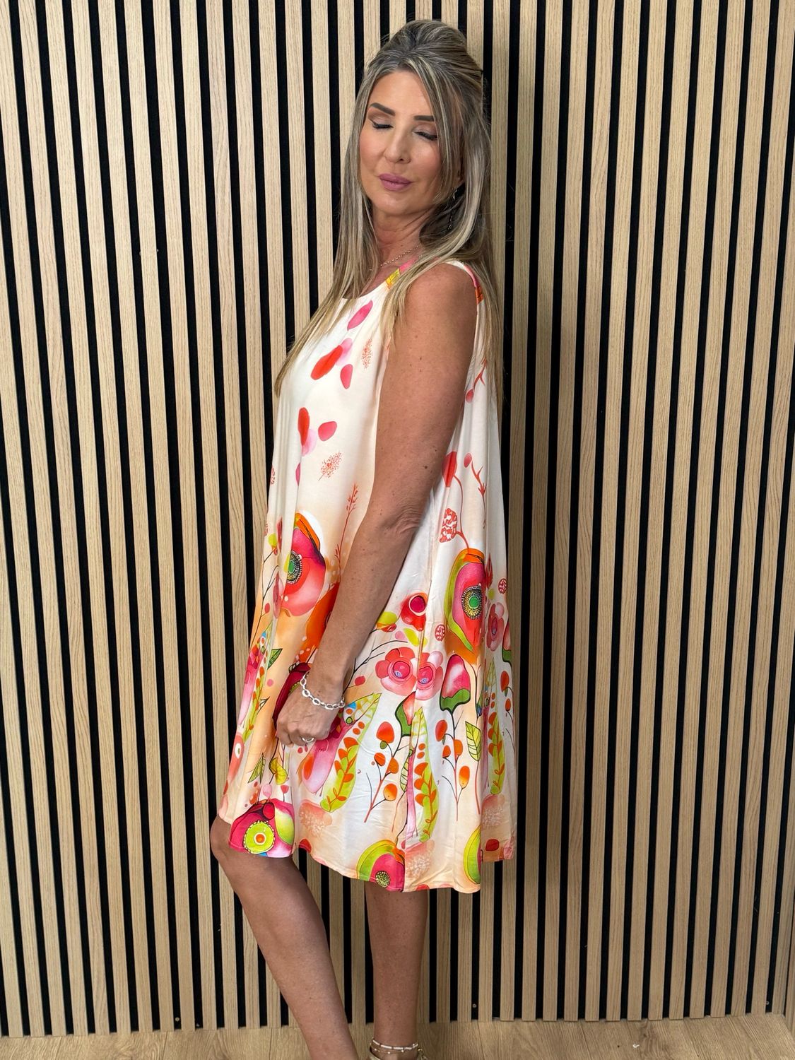 FLY OUT Printed Sleeveless Swing Dress - Blush Pink