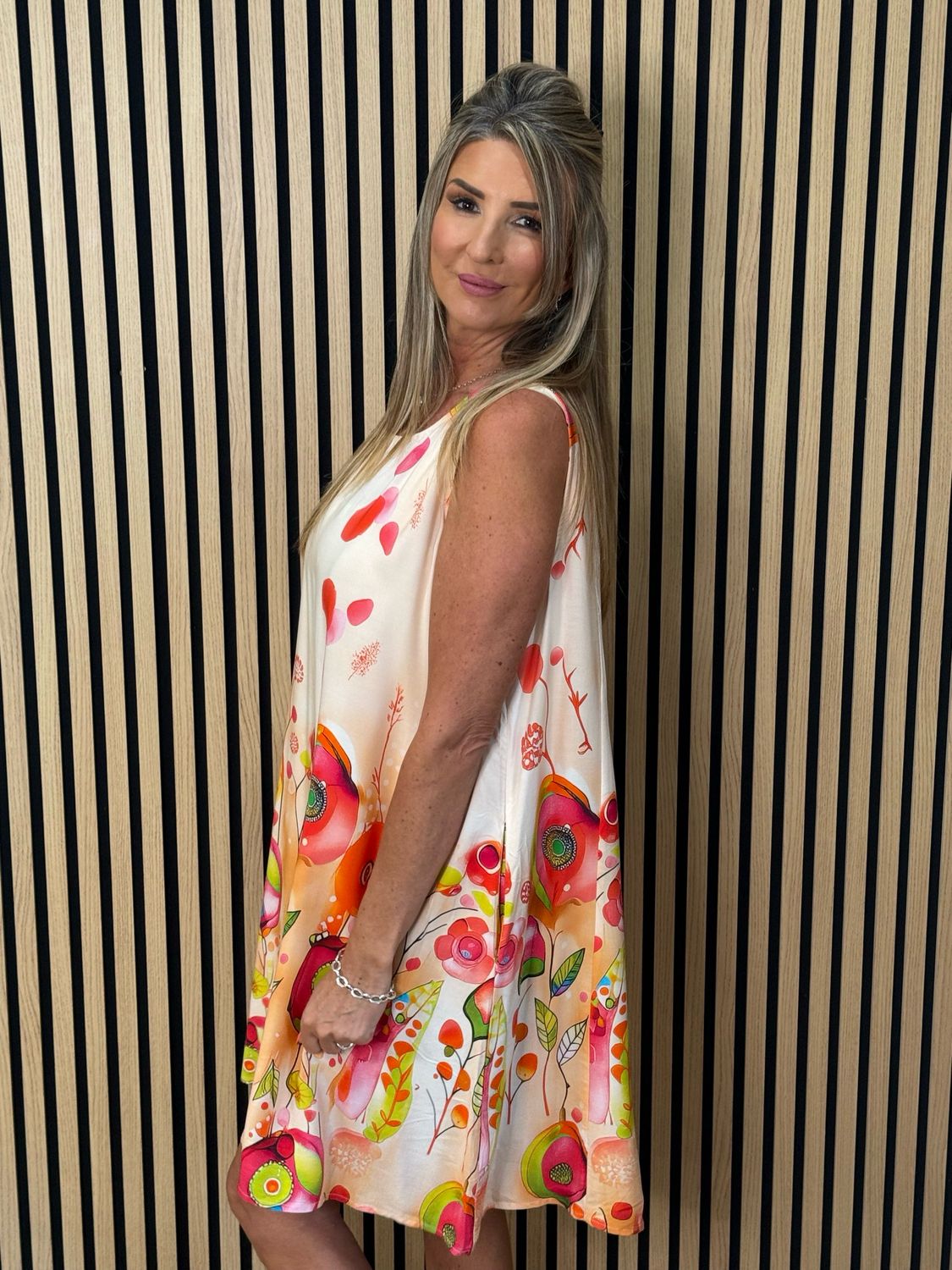 FLY OUT Printed Sleeveless Swing Dress - Blush Pink