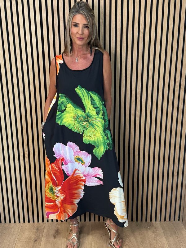 FLY OUT Floral Print Maxi Dress - Black/Multi