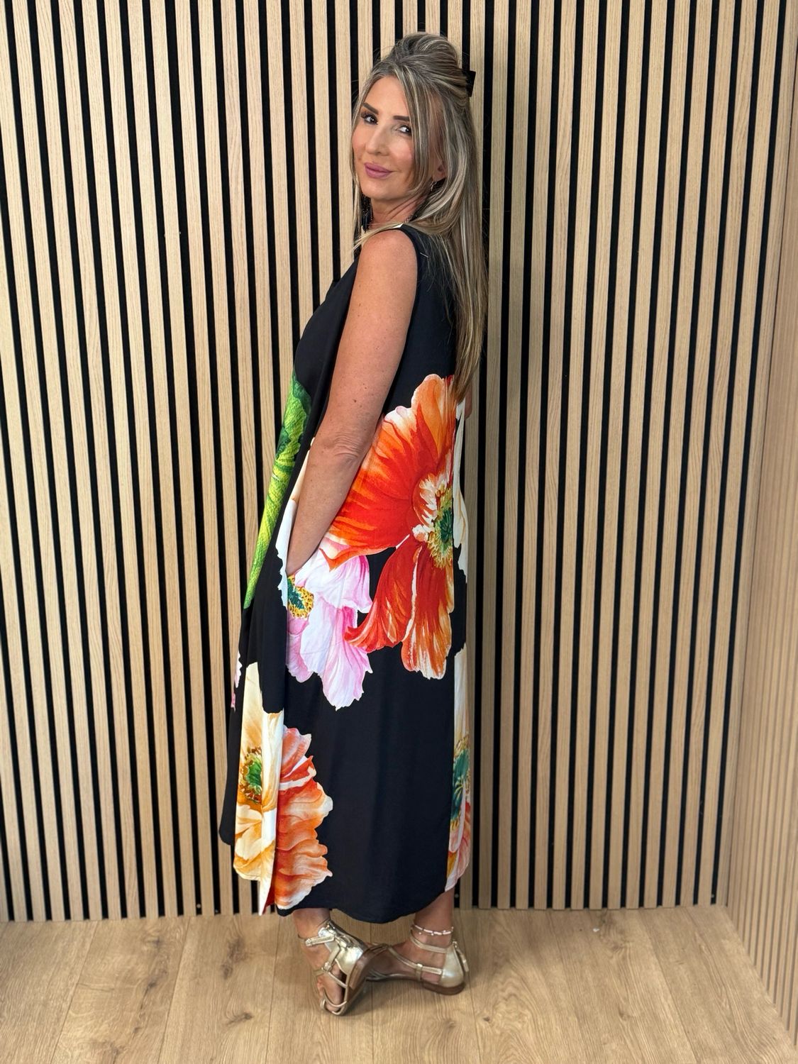 FLY OUT Floral Print Maxi Dress - Black/Multi