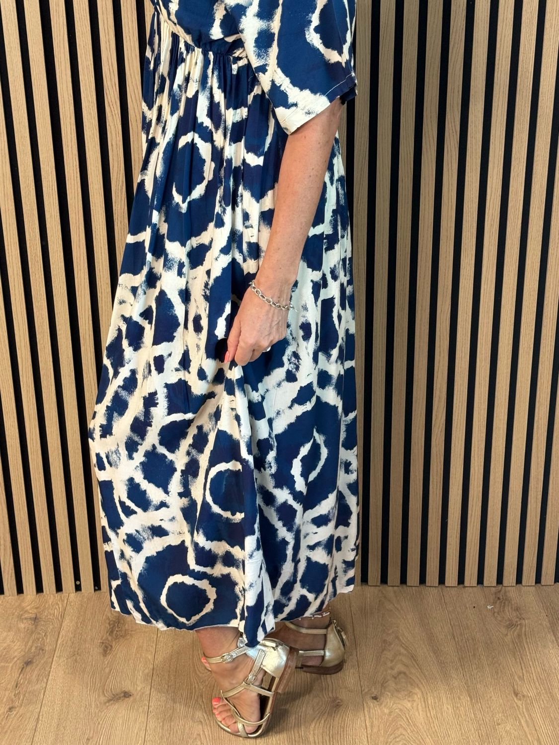 Printed Empire Waist Maxi Dress - Navy/White