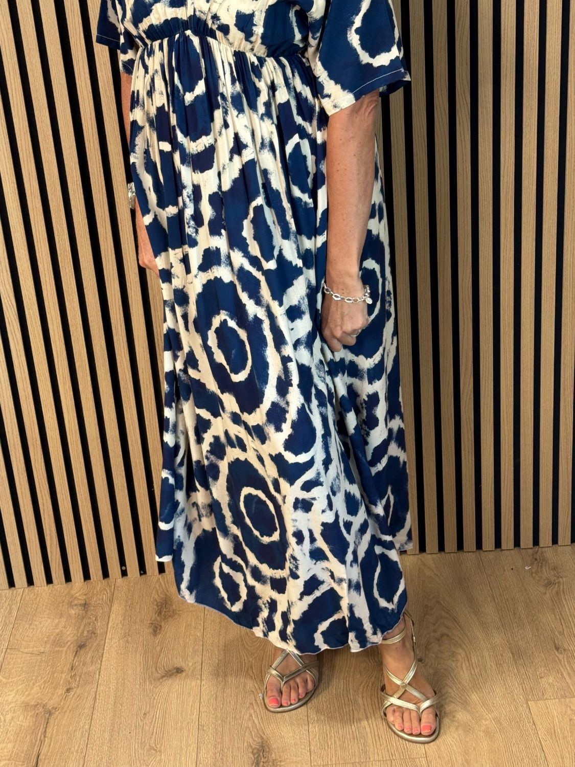 Printed Empire Waist Maxi Dress - Navy/White