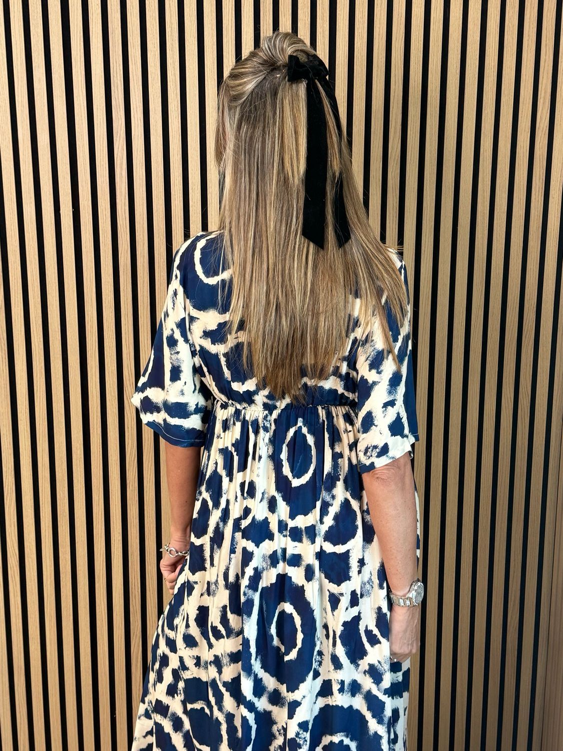 Printed Empire Waist Maxi Dress - Navy/White