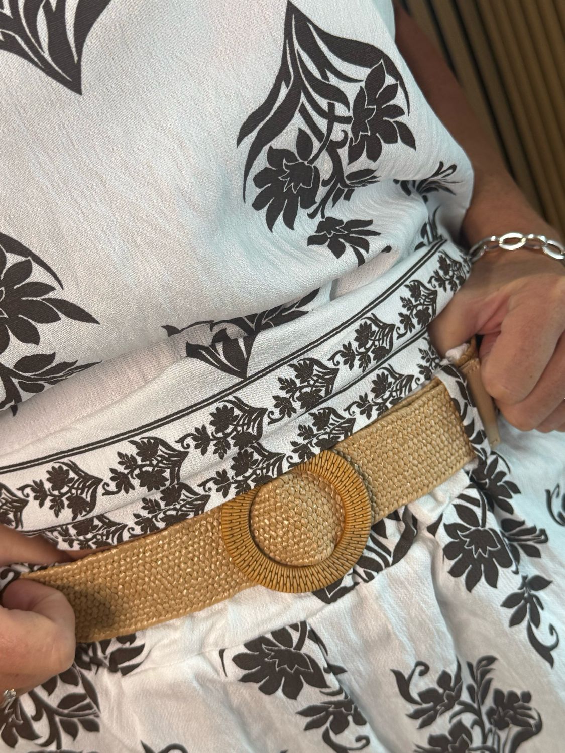 Printed Co-Ord Top &amp; Shorts Set - White/Brown