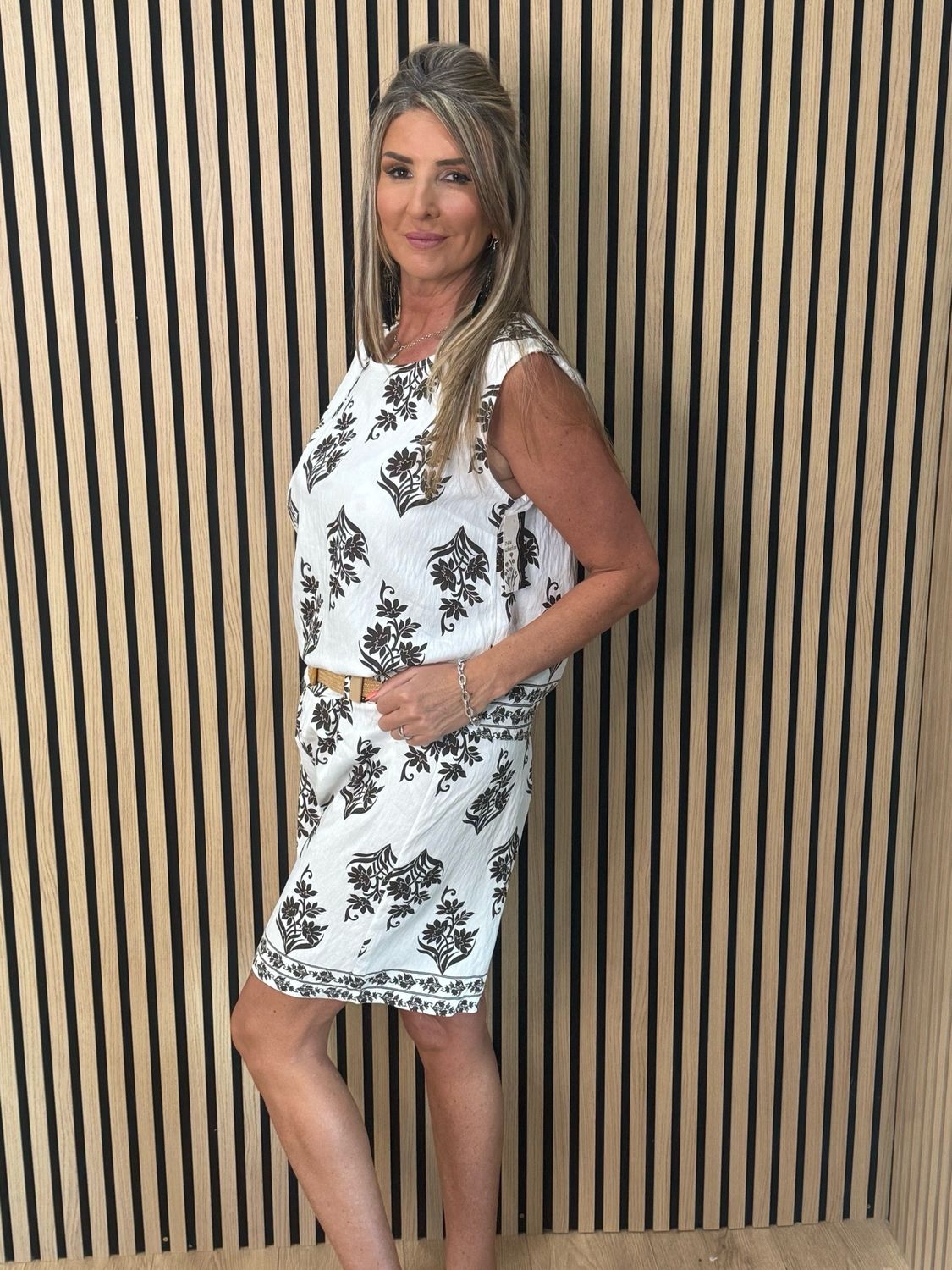 Printed Co-Ord Top &amp; Shorts Set - White/Brown