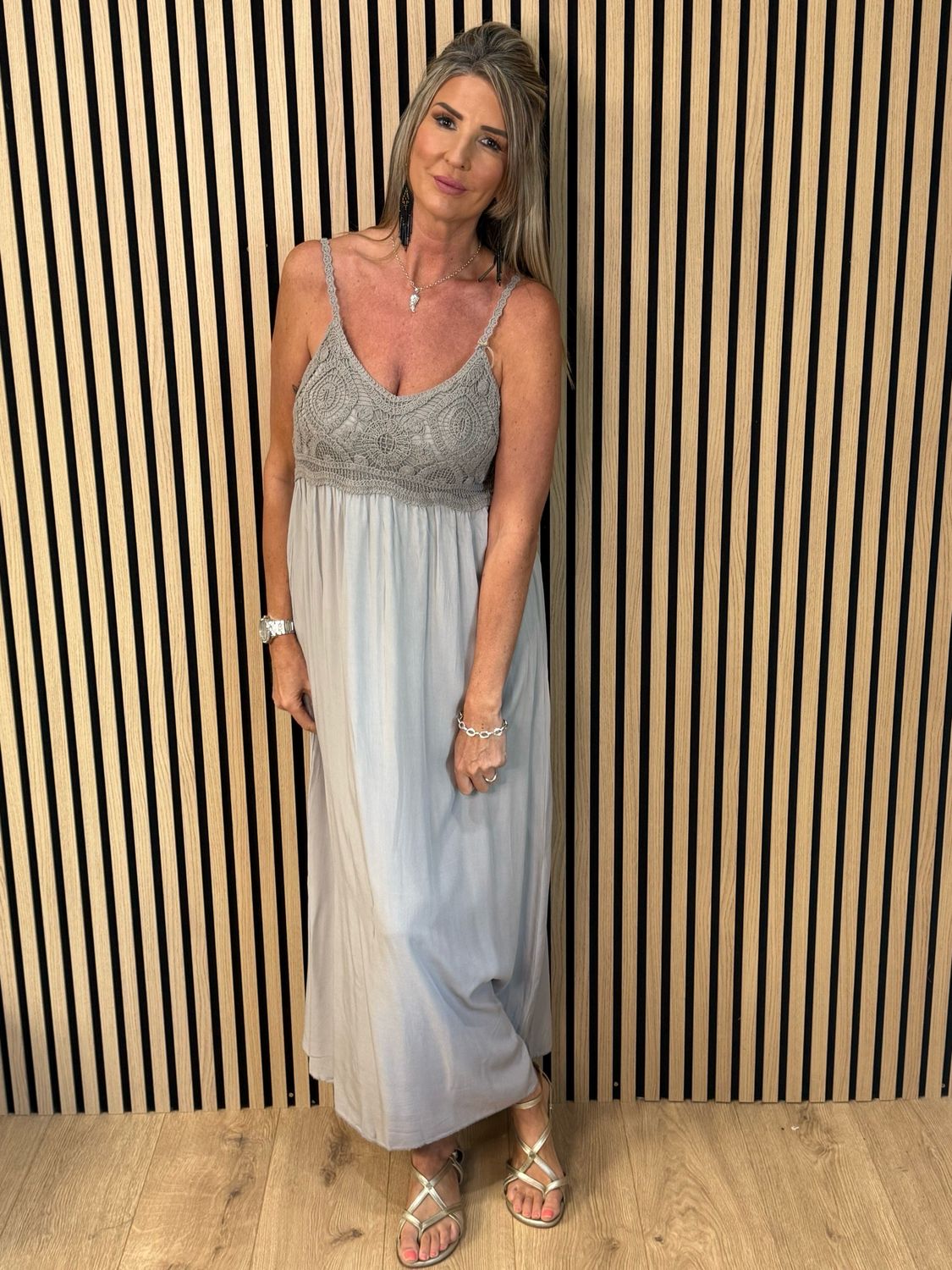 Lace Bodice Maxi Dress - Taupe