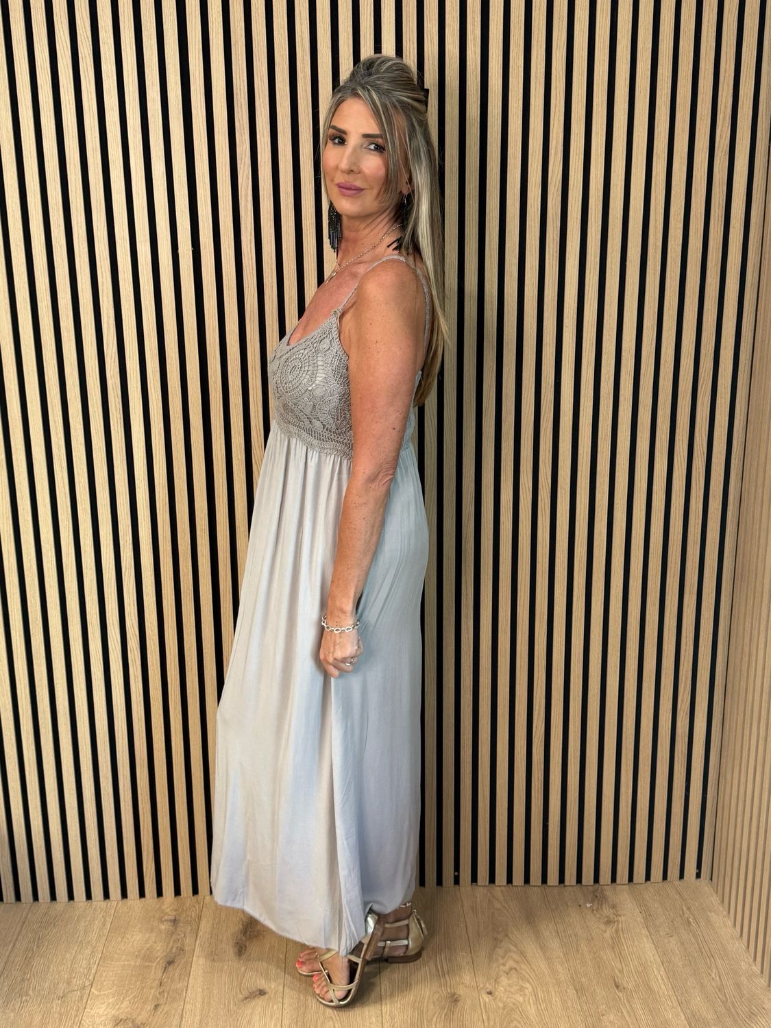 Lace Bodice Maxi Dress - Taupe