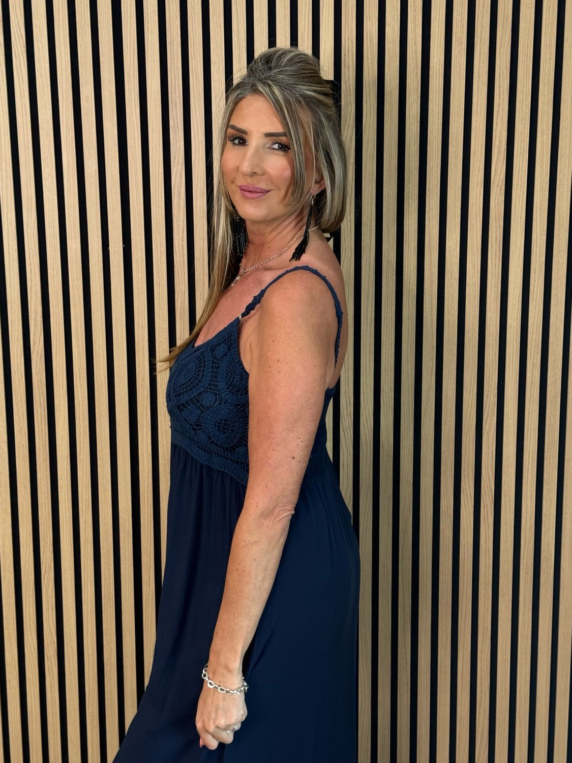 Lace Bodice Maxi Dress - Navy