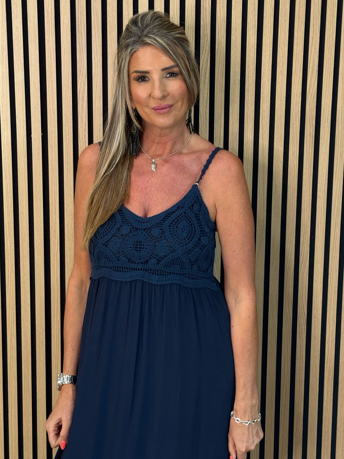 Lace Bodice Maxi Dress - Navy